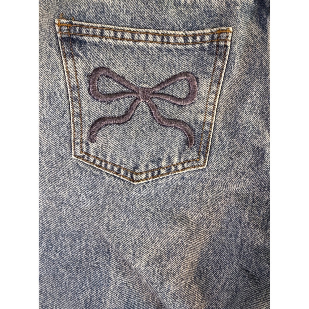 Telepatia Wide Leg Jeans Light Wash Blue Bow Back Pocket Embroidery Size 3/26 - Picture 8 of 8